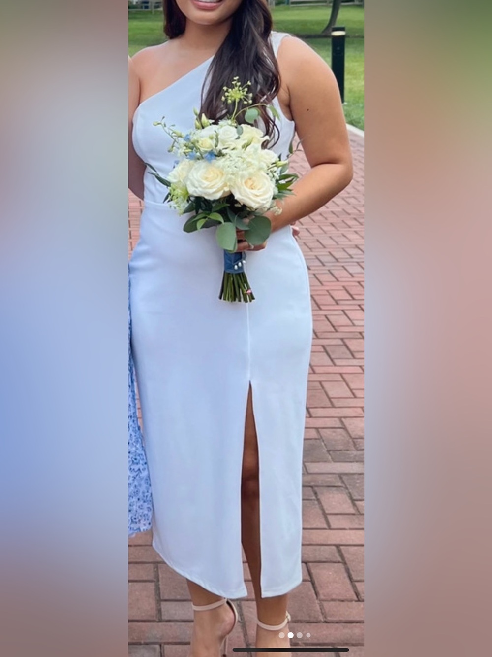 Lulu's White One-Shoulder Midi Dress with Front Slit
